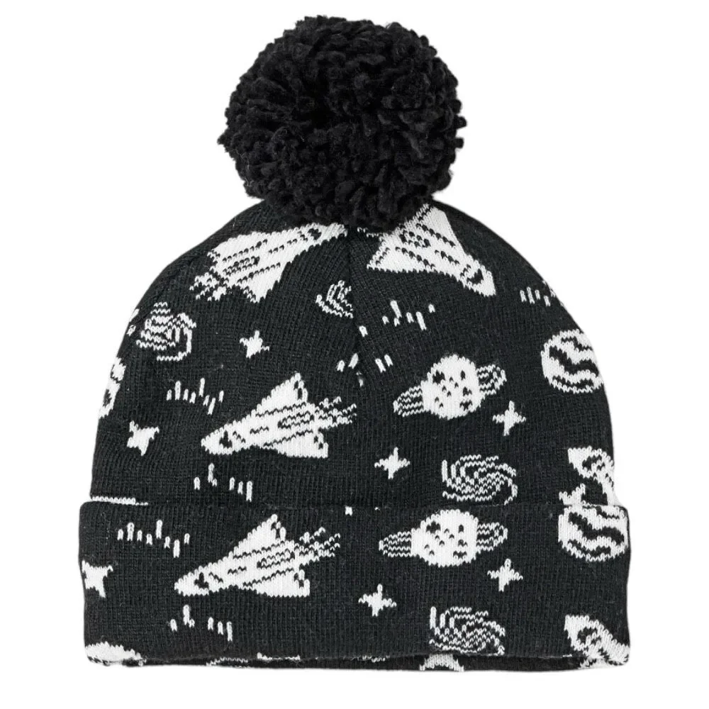 NEW Cat & Jack Toddler Rocket Black White Beanie 2T-5T